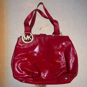 Michael Kors Logo Bright Red Fulton East West Shoulder Tote Bag Satchel